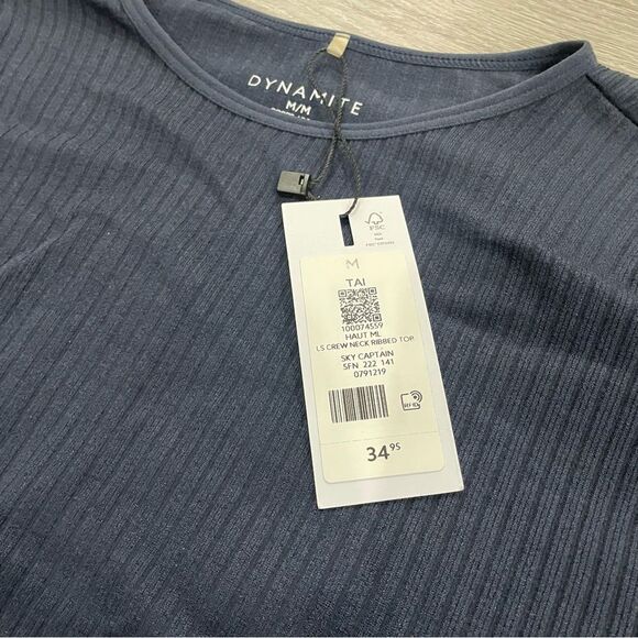 Dynamite Ribbed Crop Long Sleeve Navy Blue Medium NWT - Picture 2 of 6